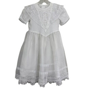 Vintage White Flower Girl Dress Jessica Mcclintock Kids  Lace Ruffle Zip Sz 6